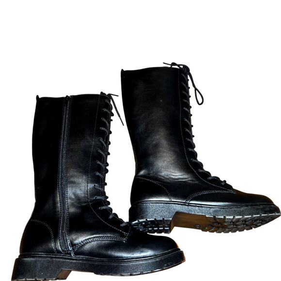 Steve Madden 5 Black Women's Combat Ridding Boots Girl's Lace Up  Shoes - Picture 4 of 8